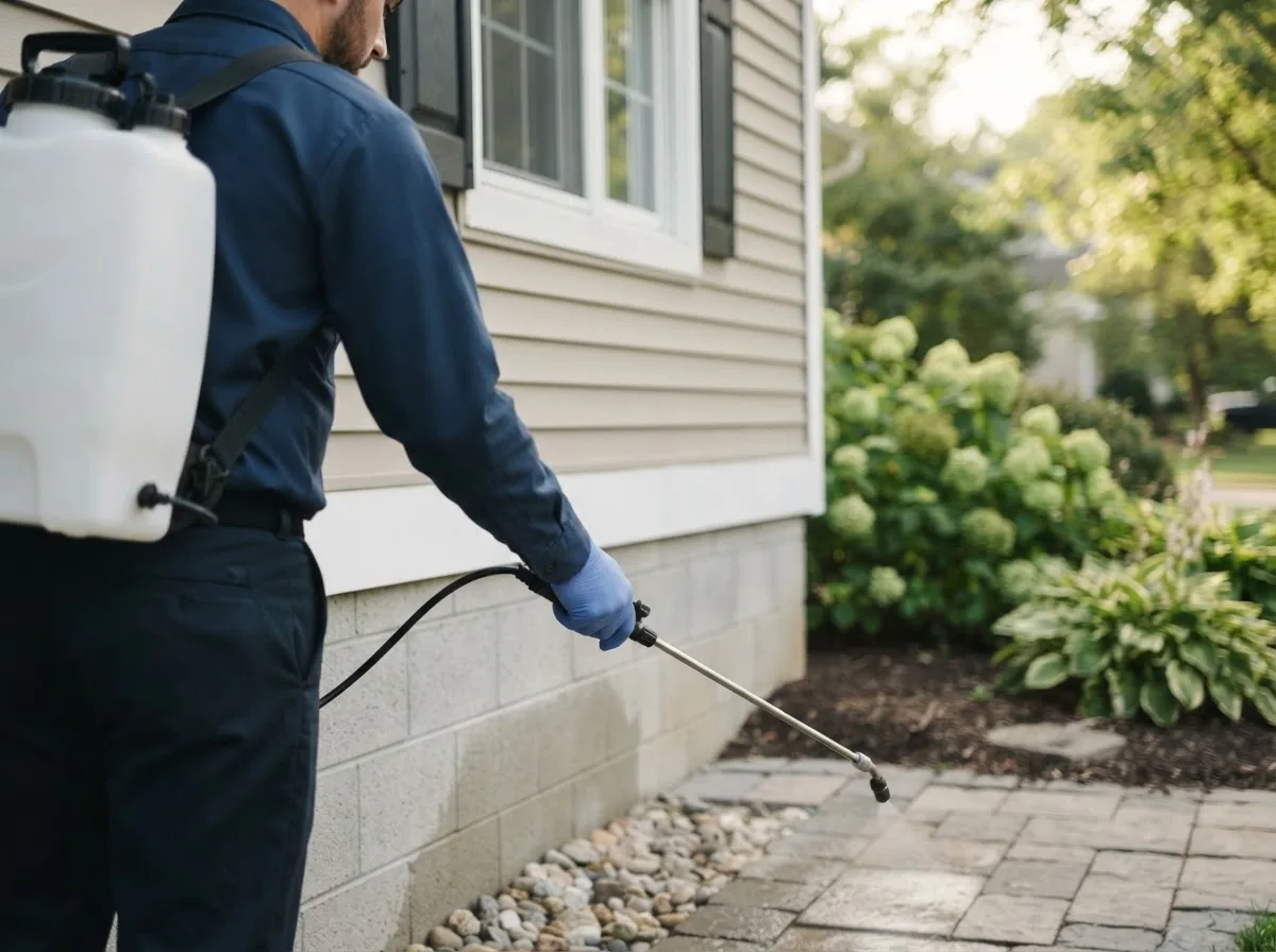 Pest control technician inspecting a home in Lake Clear, NY